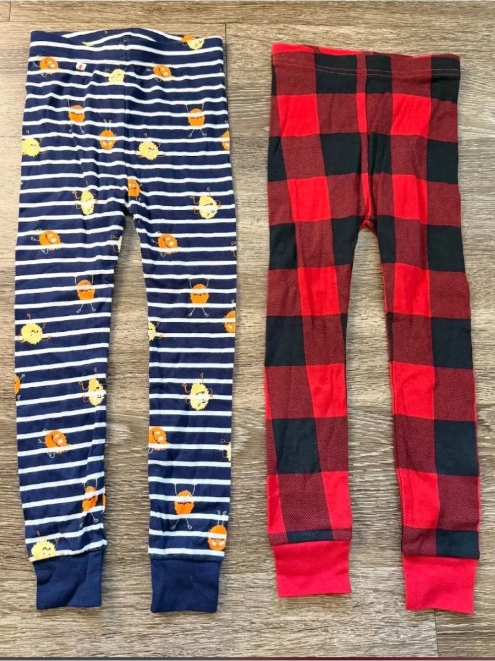 FINAL SALE Old Navy 100% Cotton PJ Pants 2-PACK Monster Stripe & Red Plaid